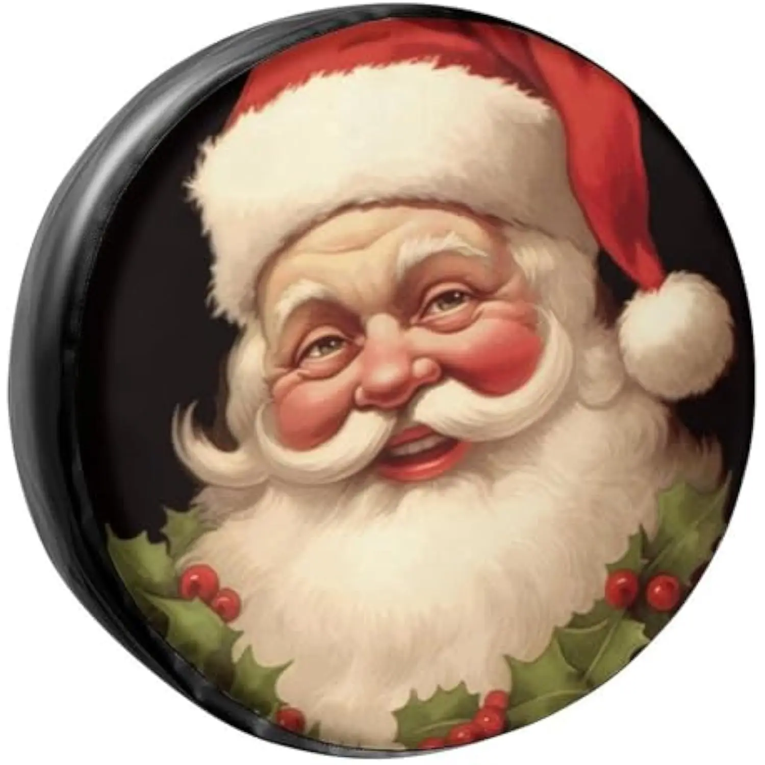 

Santa Claus Spare Tire Cover Vintage Christmas PU Leather Dust Proof Protector for RV SUV Truck Camper