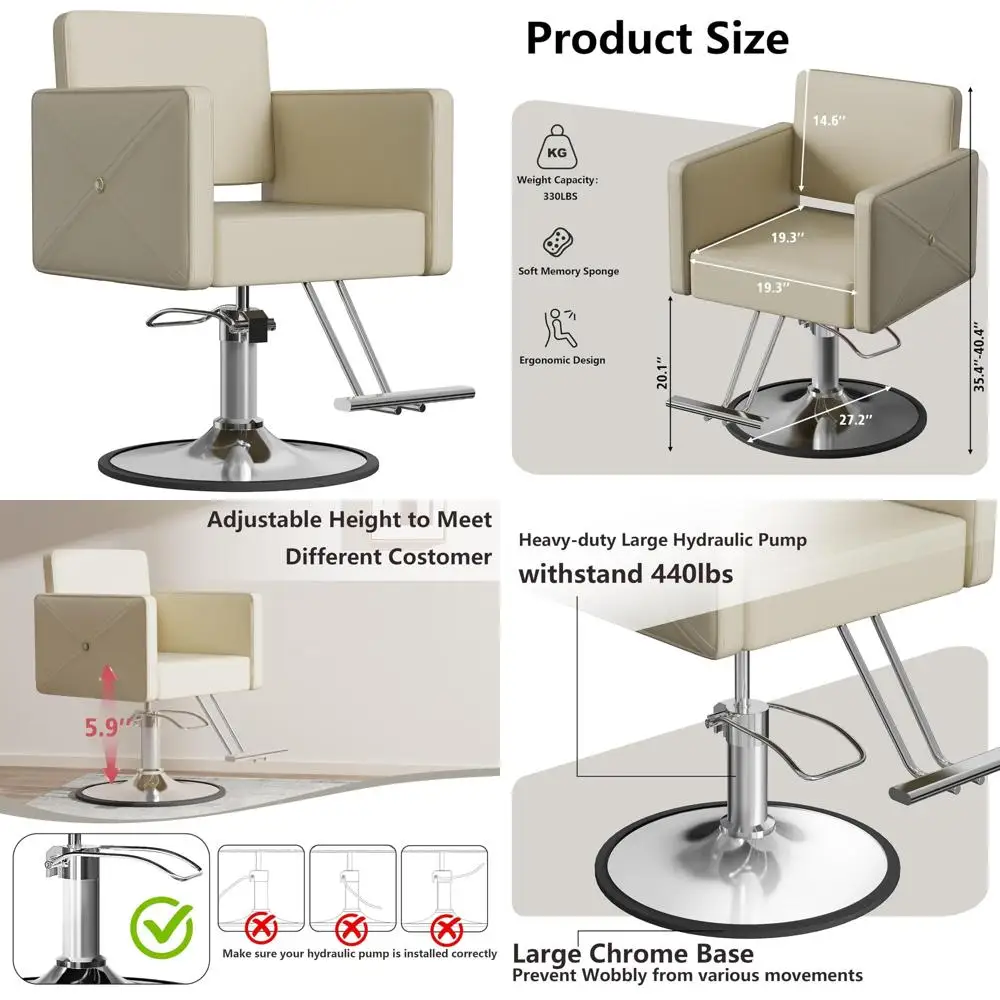 조절 가능한 높이의 유압식 리클라이닝 미용 의자, 헤어 스타일리스트용, 360도 회전, 다기능, 롱테일 컴포트
