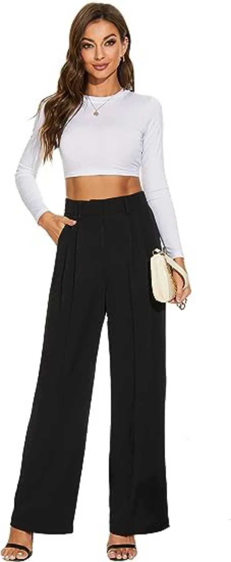 

High Waisted Wide Leg Pants Women's Spring Autumn Elastic Waisted in The Back Business Work Trousers Long Straight Suit Pants