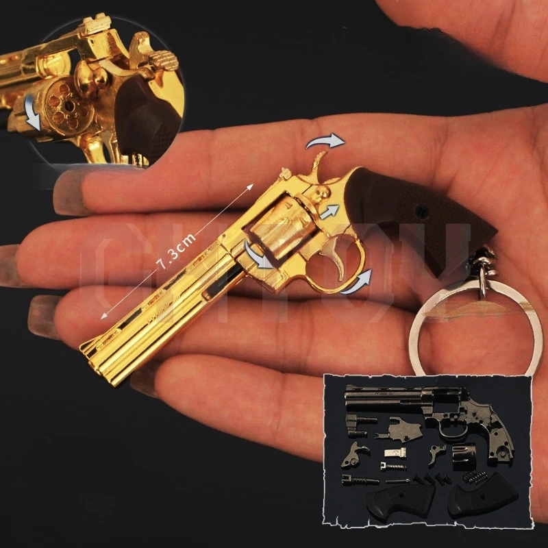 

7.3cm/2.87in Mini Alloy Small Gun Pendant 1:3 Grab Model Revolver Metal Keychain Detachable Version Toy Ornament Collection Gift