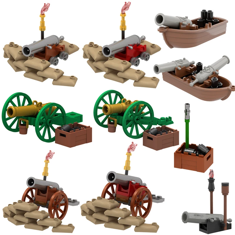 Middeleeuwse Militaire Moc Kanon Bouwsteen Napoleontische Oorlog Soldaat Figuren Accessoires Rijtuig Wapens Model Kinderen Speelgoed Kinderen Speelgoed