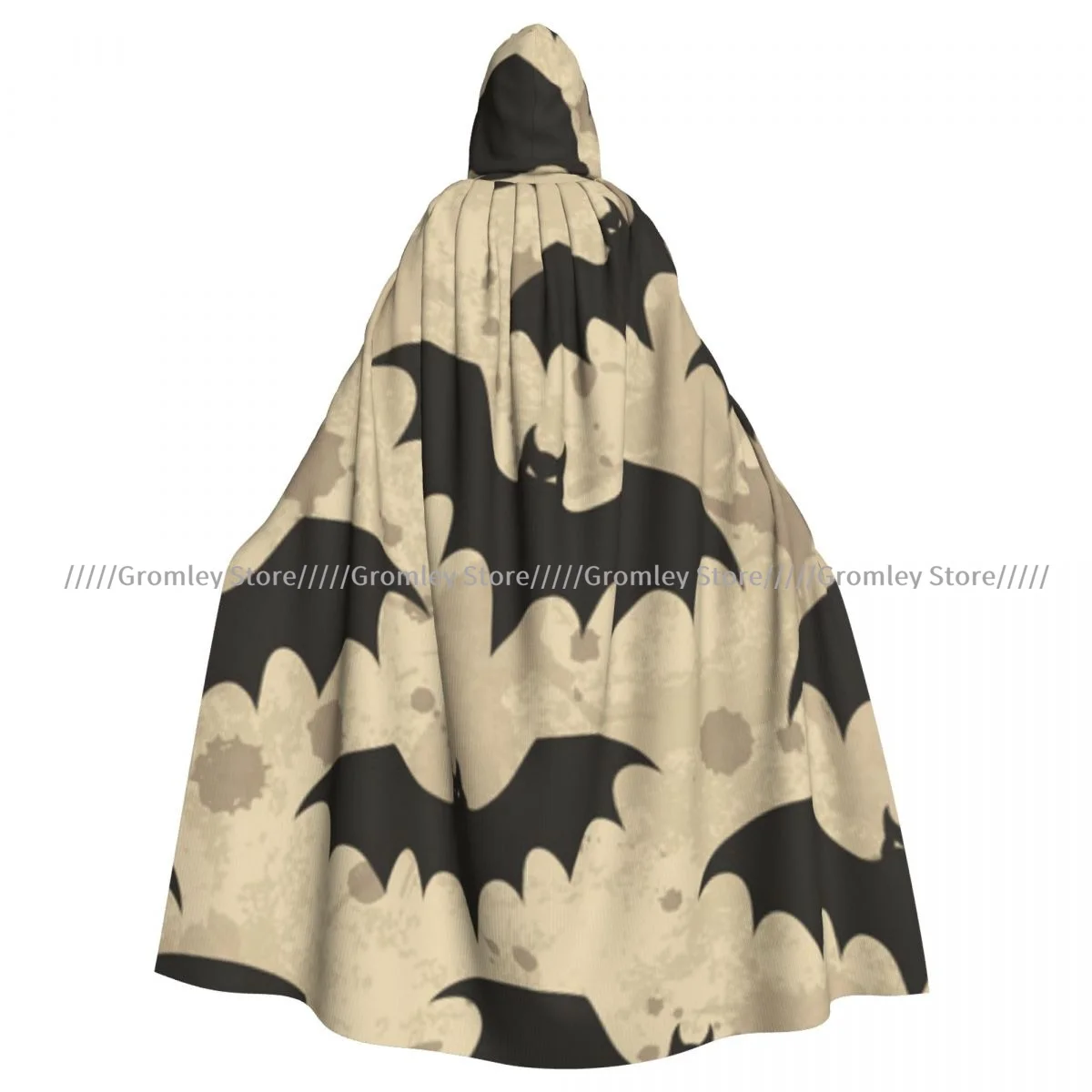 Medieval Halloween Cosplay Cloak Hooded Coat Bats Illustration Cape Coat Long Trench Costume Wizard Cloak