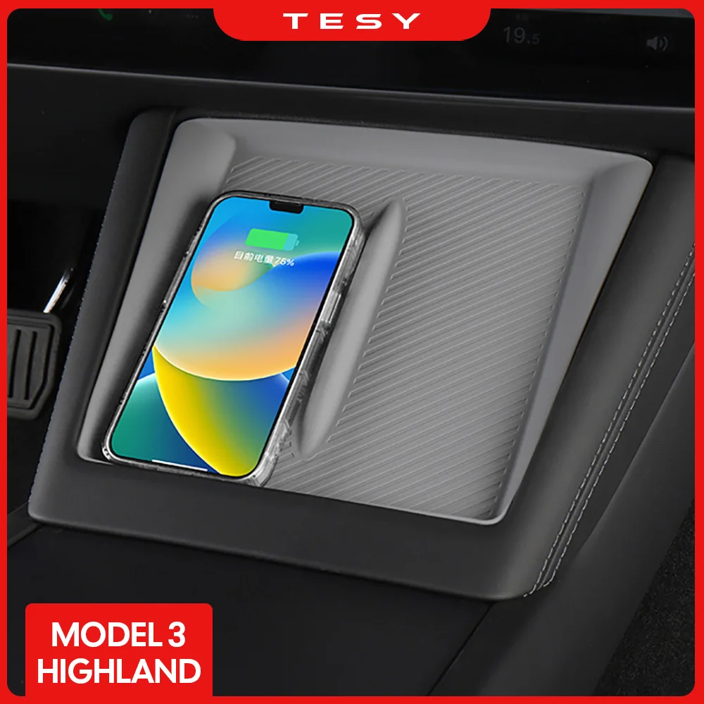 For TESLA Model 3 2023 2024 Highland Wireless Charging Silicone Pad Model3+ Center Control Storage Box Armrest Box Bottom Mat