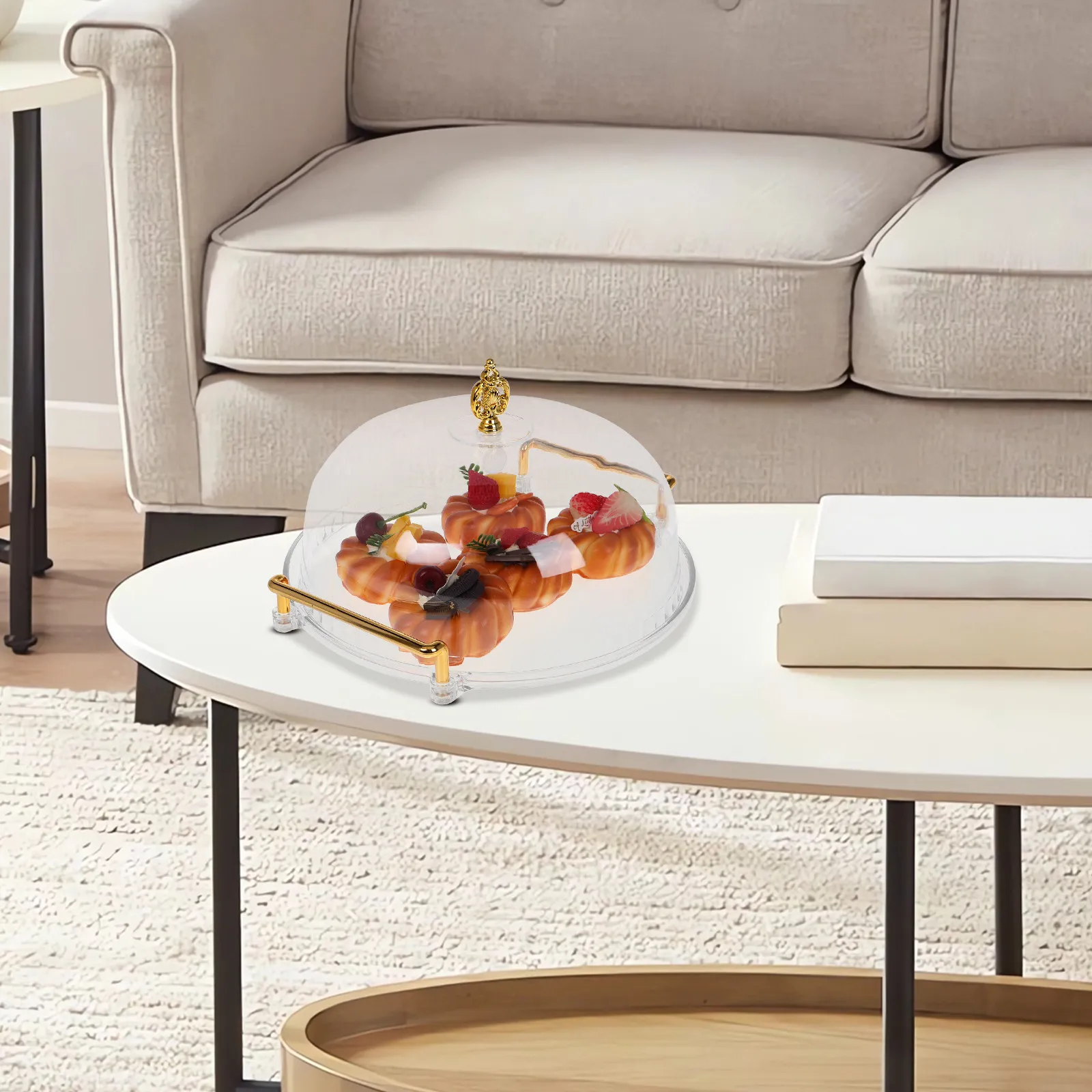 

1Set Transparent Dessert Serving Tray with Dome Cover Clear Food Display Plate for Cakes Fruits Party Serving Reusable Plastic