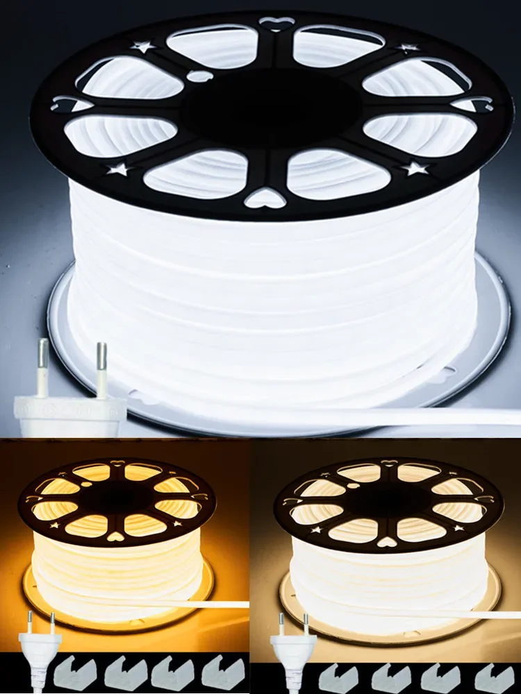 Taśma LED COB 220V przełącznik/możliwość przyciemniania wtyczka EU 288 diod LED/m 3000k 6000k RA90 ogród zewnętrzny FOB taśma LED sypialnia oświetlenie kuchenne — 2