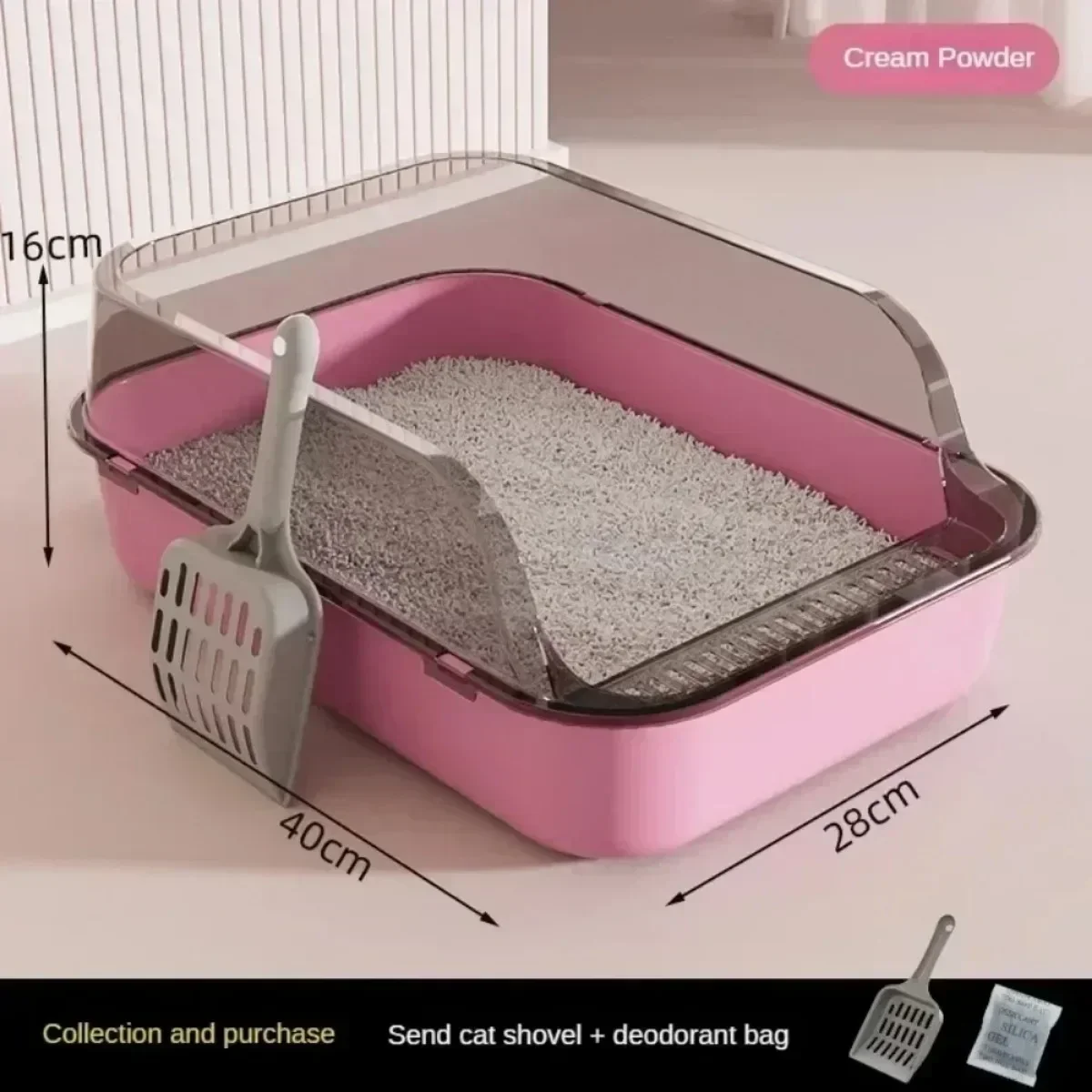 Open Cat Litter Box Thickening Kitty Sandbox Semi-enclosed High Side Splashproof Pet Bedpans with Litter Scoop Cat Supplies