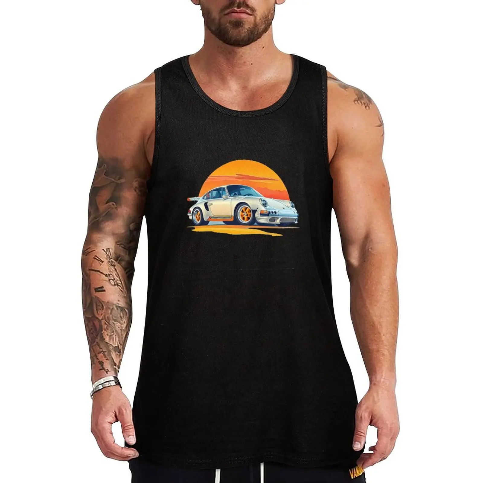 

White Porshe Tank Top Men's vest Men's clothes luxury style t shirt gym Men's clothes