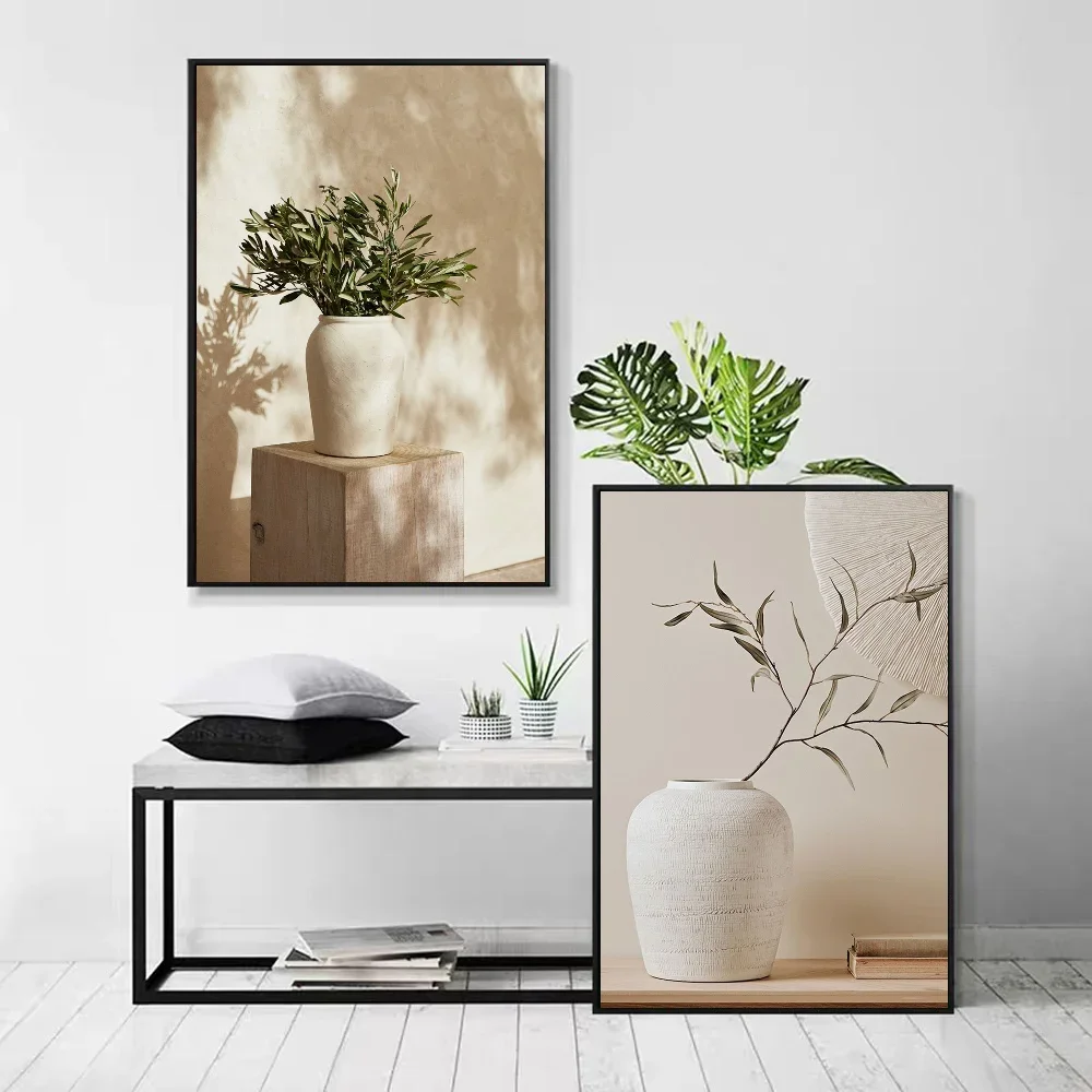 1pc Vintage Minimalist Wall Art Italy Olive Tree In Vase Poster Self-adhesive Art Waterproof Paper Sticker Wall Decor