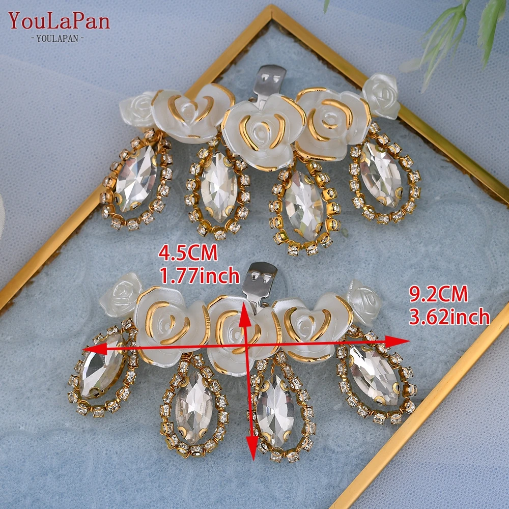 TOPQUEEN 1 Pair Trendy Rhinestones Shoe Buckles Elegant Lady Women Bride Wedding Shoes Buckle Flower Shoes Clips Jewelry X29