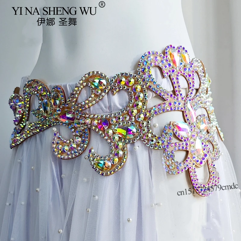 Mulheres cintura corrente cinto de dança do ventre cheio diamante dança wear acessórios indiano desempenho dança do ventre strass cinto