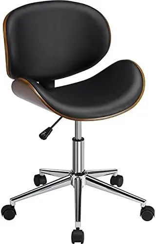 

Ergonomic Home Office Desk Chair Modern Mid-Century Bentwood/Curved Seat Computer Chair Walnut Wood Chrome Finish Stool with °