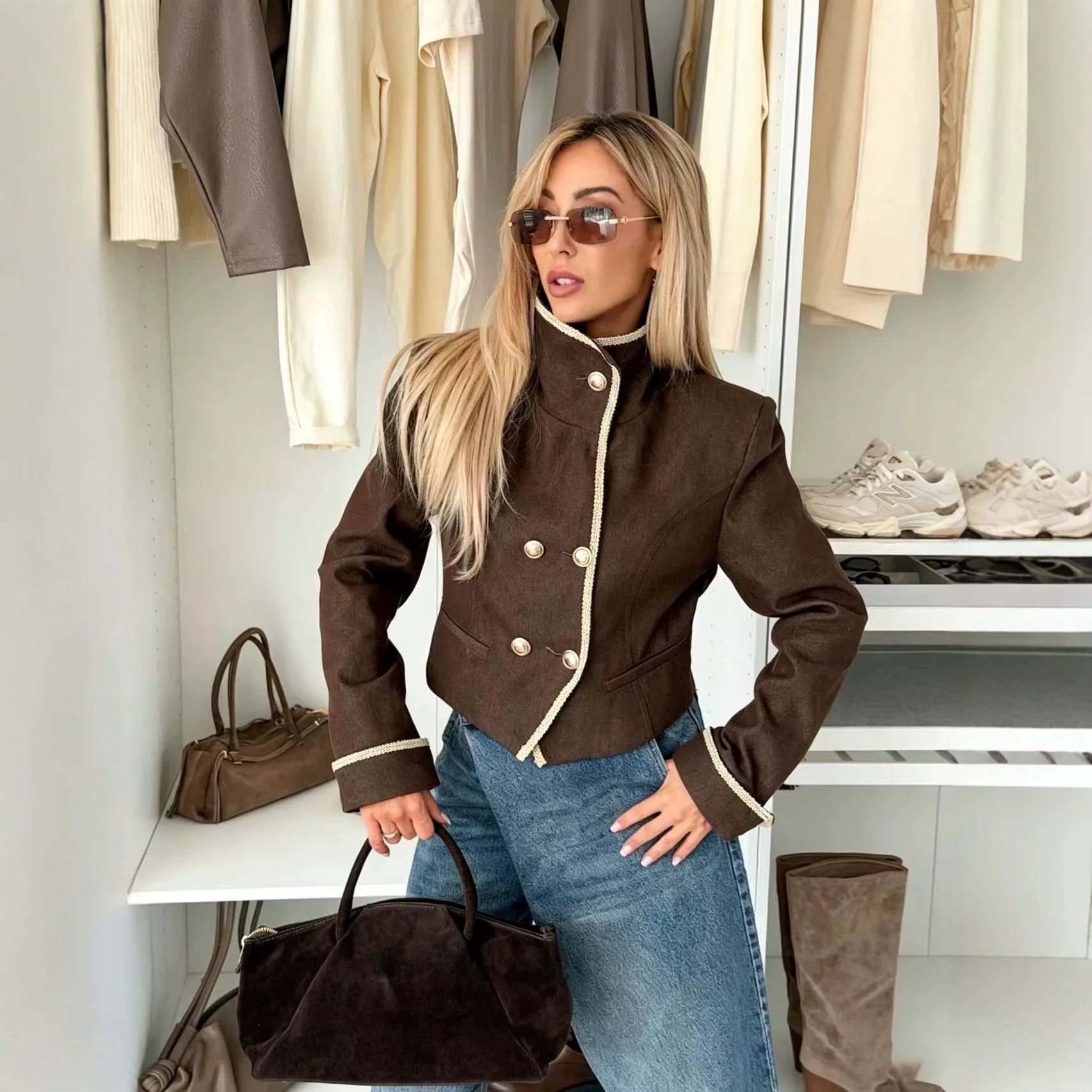 2026 Autumn. New Fashionable And Multifunctional Napoleon Stand Necklace Patchwork Short Women's Jacket 6343 Prom