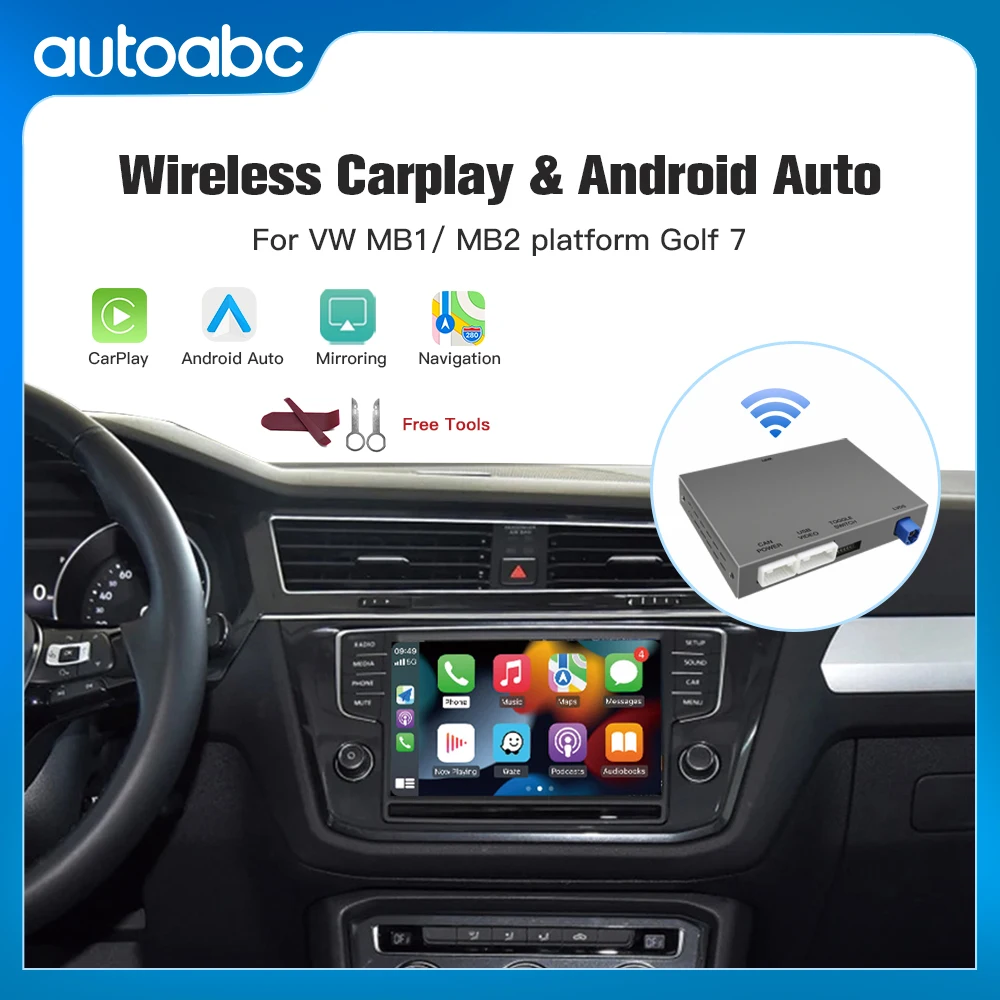 Für Volkswagen Golf 7, kabelloses Carplay, Android Auto, mit MIBI-System, Multimedia-Zubehör, Spiegelverbindung, AirPlay-unterstützte Kameras