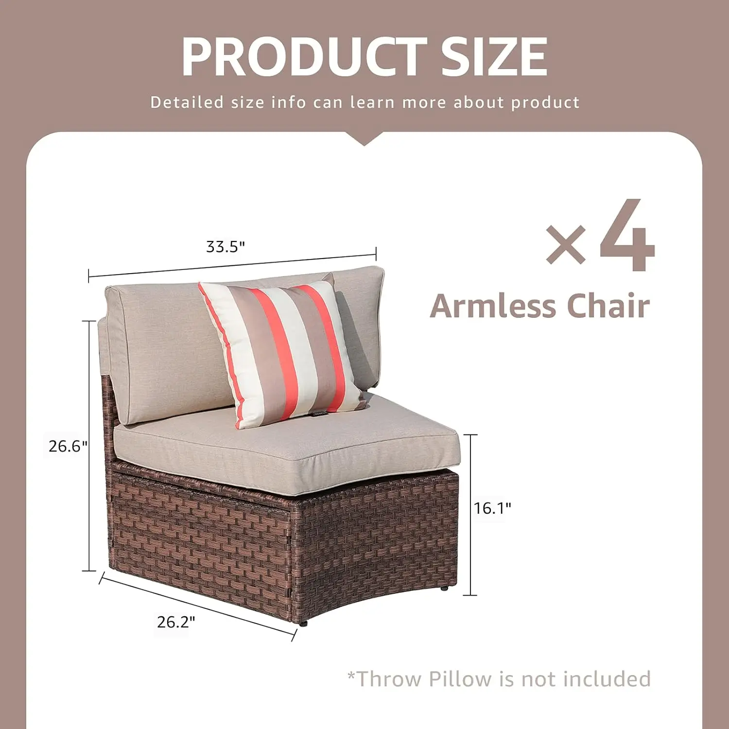 

Набор секционных плетеных диванов в форме полумесяца из 4 предметов, мебель для патио, коричневый полиэтиленовый ротанг и бежевые подушки