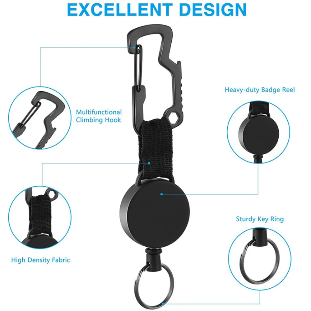 Imagem -06 - Retrátil Metal Keychain com Fio de Aço id Badge Holder Multitool Carabiner Clip Nome Tag Titulares do Cartão Papelaria Chaveiro 1pc