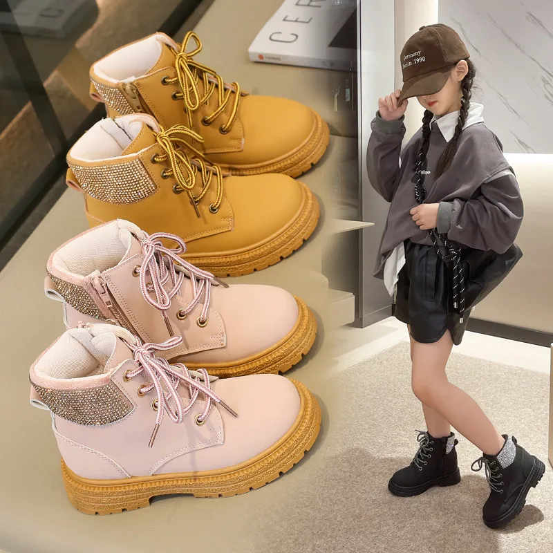 New Autumn Girls Fashion Leather Boots Children High Top Casual Waterproof Sneakers Comfortable Platform Boots Kids Casual Shoes