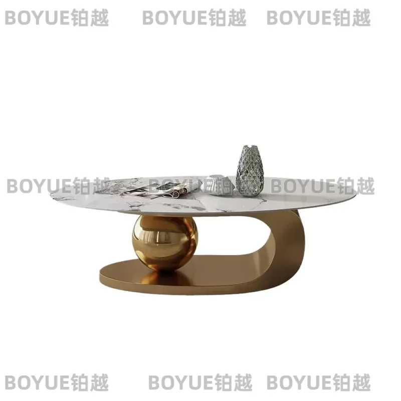 for Modern Creative Simplicity Living Room Water Pattern Glass Marble Coffee Table Metal Material Furniture
