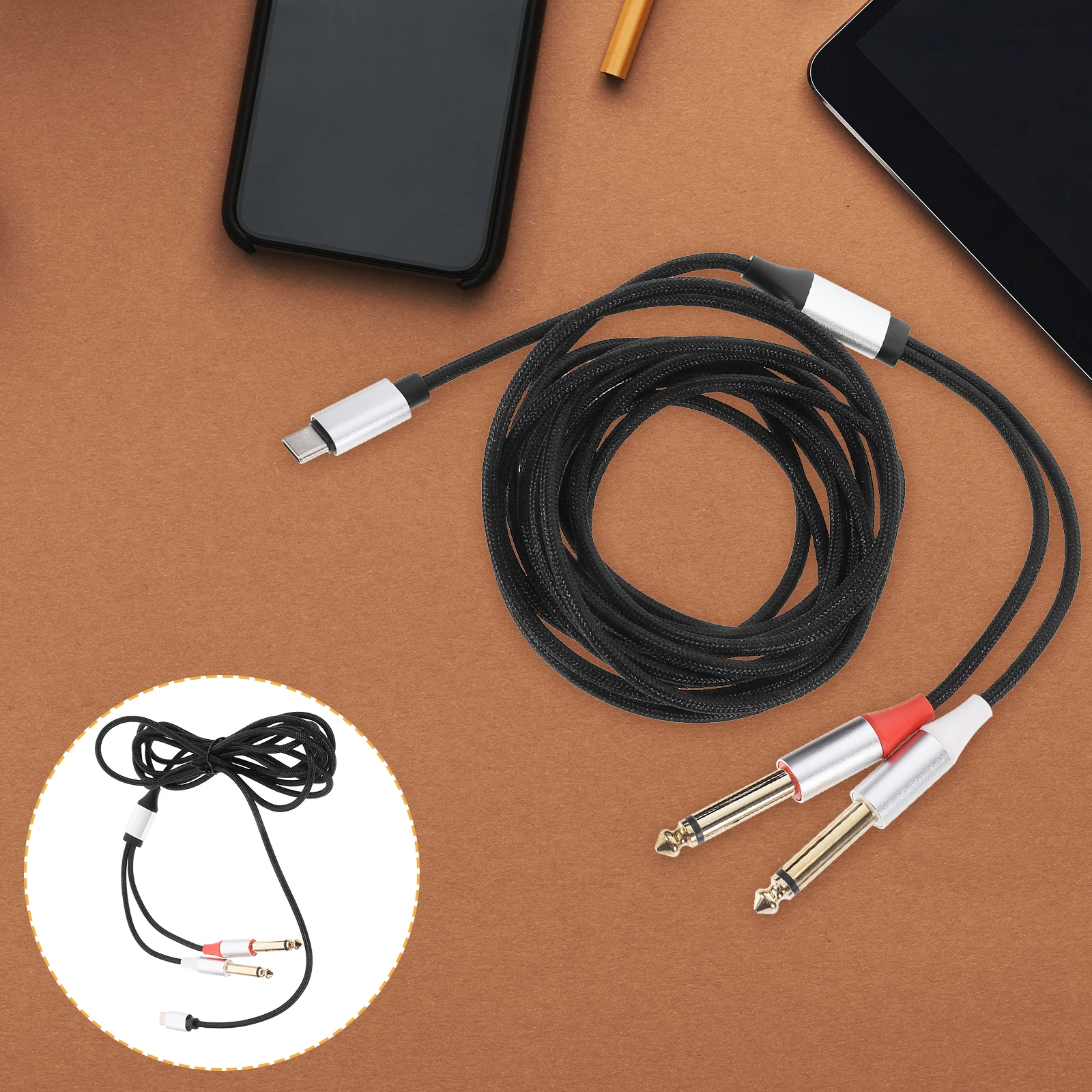 

USB C to 6.5mm Audio Cable 3m Long Practical Decorative Transferring Cable for Devices USB C to 1/4 Microphone Wire