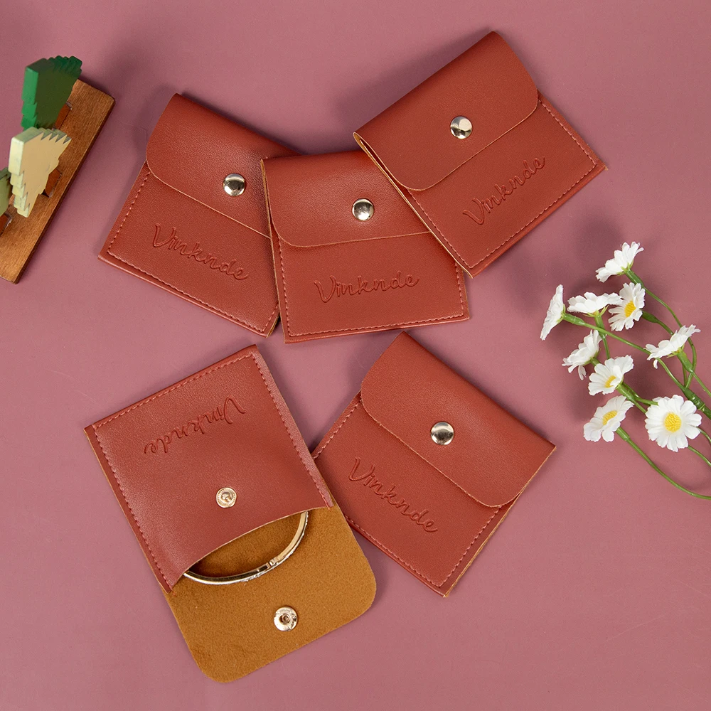 

8*8cm PU Leather Snap Storage Bag Custom Logo Jewelry Necklace Ring Earrings Recyclable for Watches Bracelets Wedding Gift Sack