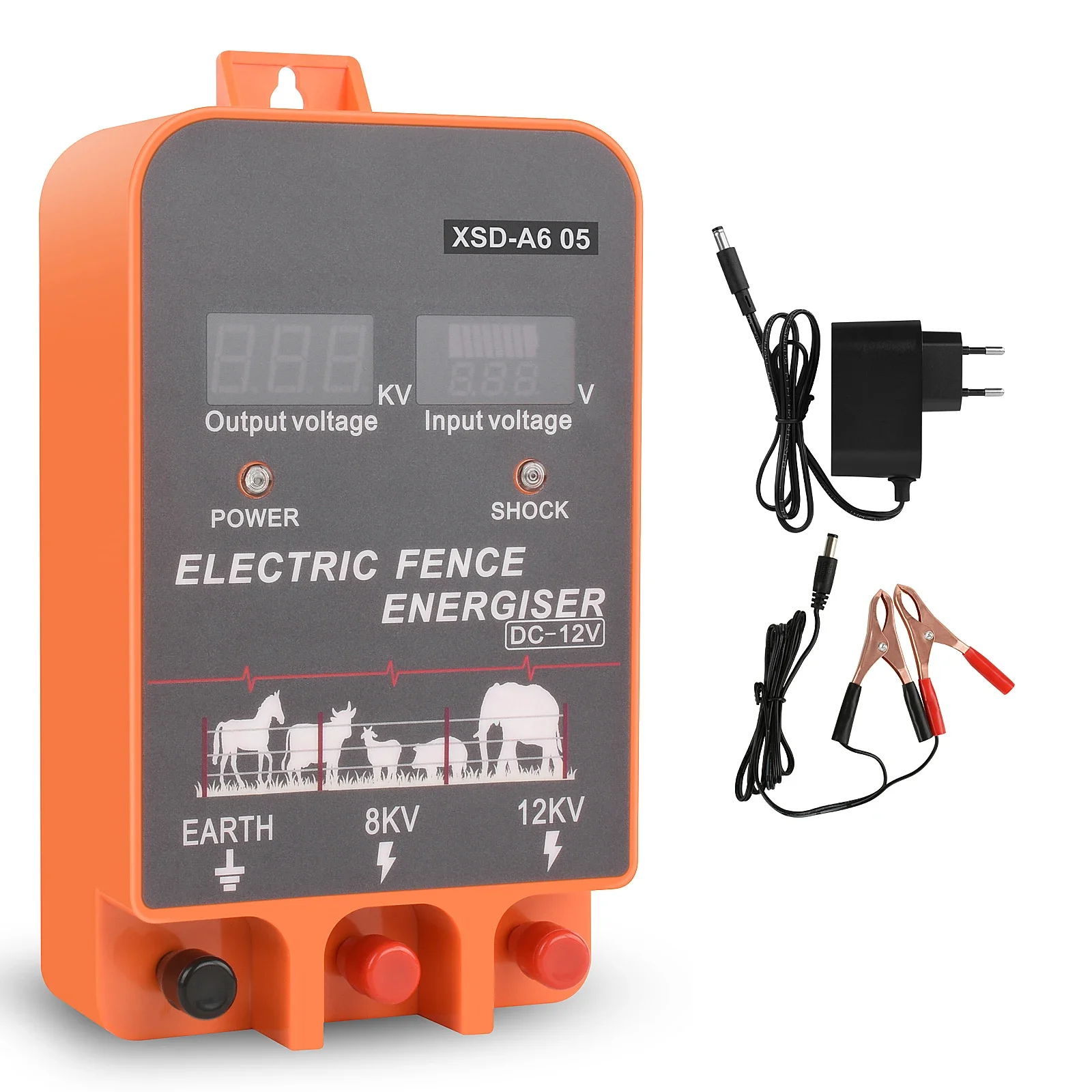 

5-10KM Electric Fence Energizer 2.5 Joule With LCD Display 12V Energizer Controller for Farm Livestock Cows Cattle Horse