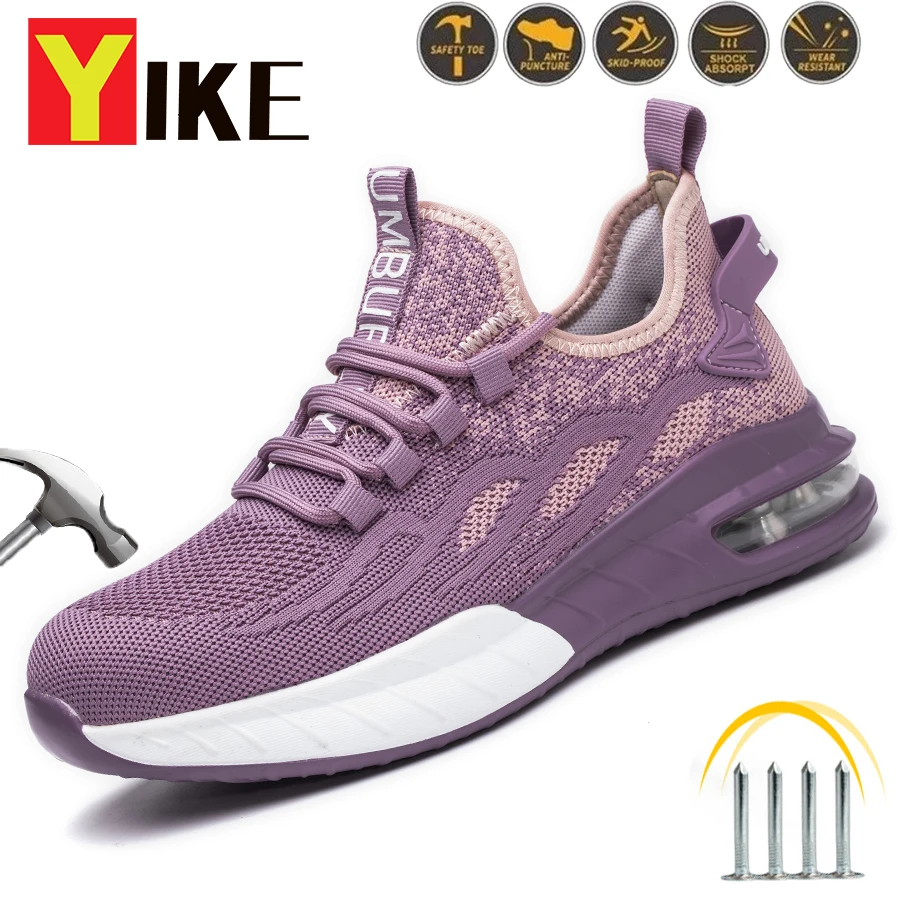 Women Safety Shoes For Work Safety Boots Breathable Steel Toe Puncture Proof Sport Work Sneakers Construction Security Boots