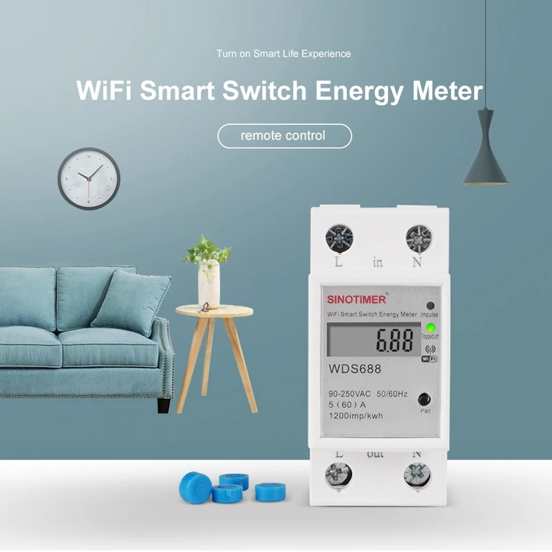 Consumo elettrico digitale Kwh Din Rail Smart Energy Meter Wifi Power Meter Watt Remote Switch Control Monitor 110V 220V AC
