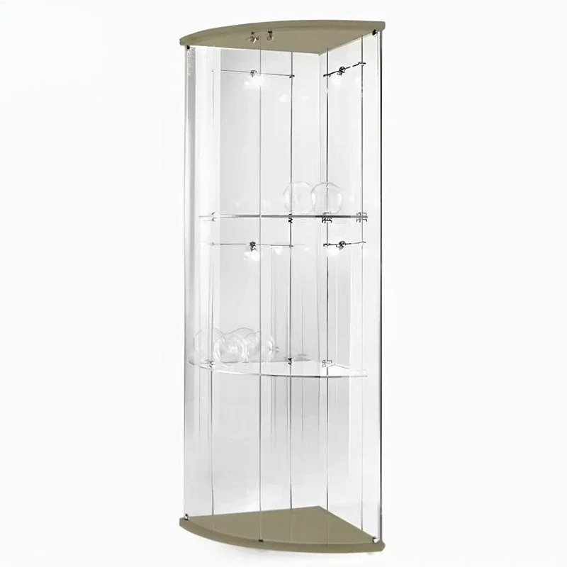 

Light luxury tempered glass floor-to-ceiling win e cabine t, Italian high-end desi gner villa multi-layer stor age disp lay