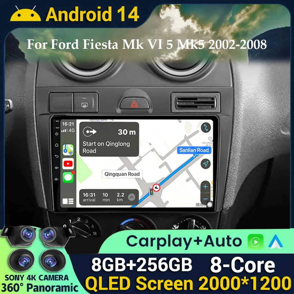 

For Ford Fiesta Mk VI 5 Mk5 2002 - 2008 Android 14.0 Car Radio Multimedia GPS Navigation Player Stereo Wireless Carplay Auto