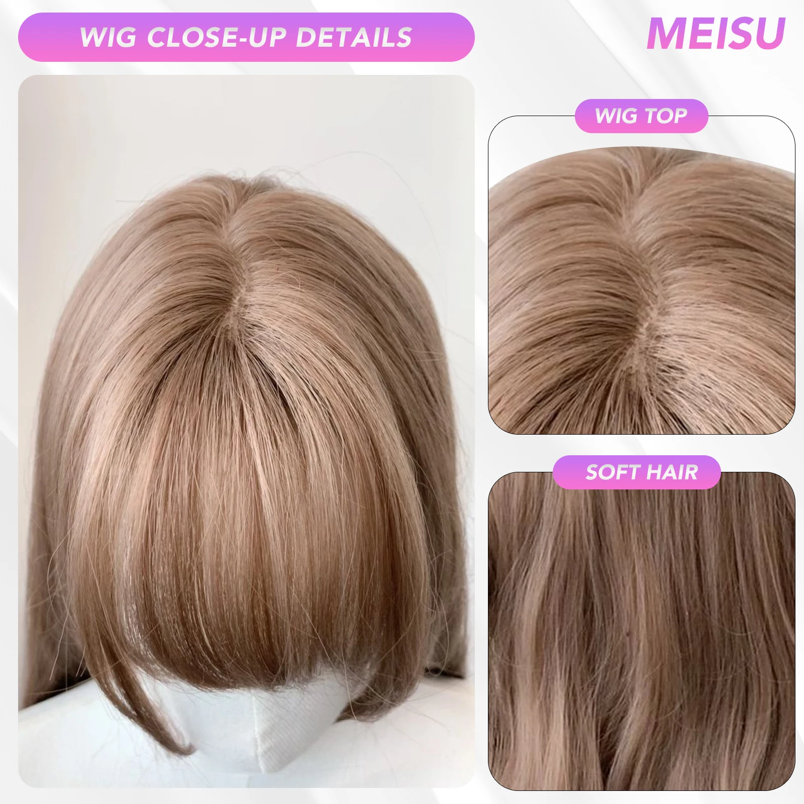 MEISU 32 Inch Long Wave Bangs Wig Synthetic Fiber Layered Hair Heat-Resistant Natural Smooth Extend Hair Selfie Party