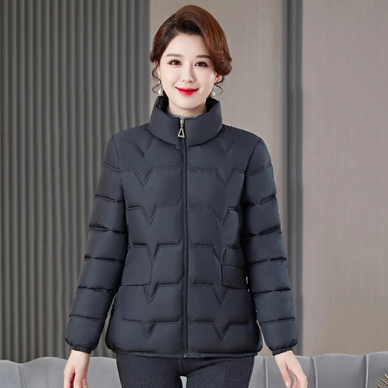Women Solid Parkas Long Sleeve Stand Collar Short Jacket Zipper Coats Outerwear Basis Casual Pockets Straight Spliced Autumn