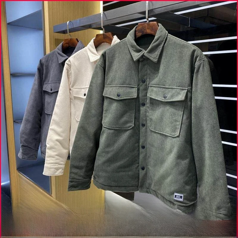 

Утепленная хлопковая рабочая куртка в стиле ретро из вельвета для мужчин, осенне-зимняя теплая универсальная куртка с длинными рукавами и воротником