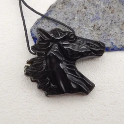 Semiprecious Natural Stones Obsidian Carved Horse Head Pendant Bead 42x39x9mm 21g Fashion Jewelry Necklace Accessories