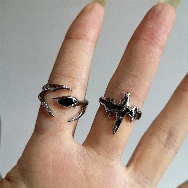 Punk Exaggerated Geometric Black & Red Cross Ring, Gothic Jewelry