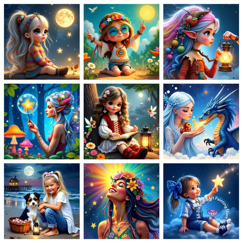 

Bohemian Girl AB Diamond Painting Kit Square Round Diamond 5D DIY Mosaic Handmade Art Adult Exquisite Gift Home Decoration