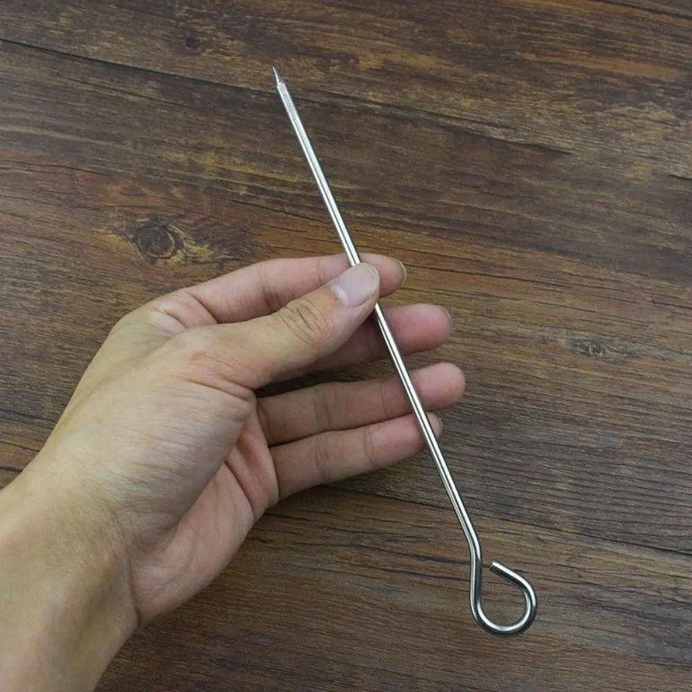 20pcs Reusable Stainless Steel Barbecue Skewer Ringed Kabob Skewers Roast Goose Needle 20/25/30cm BBQ Skewers Hanging furnace