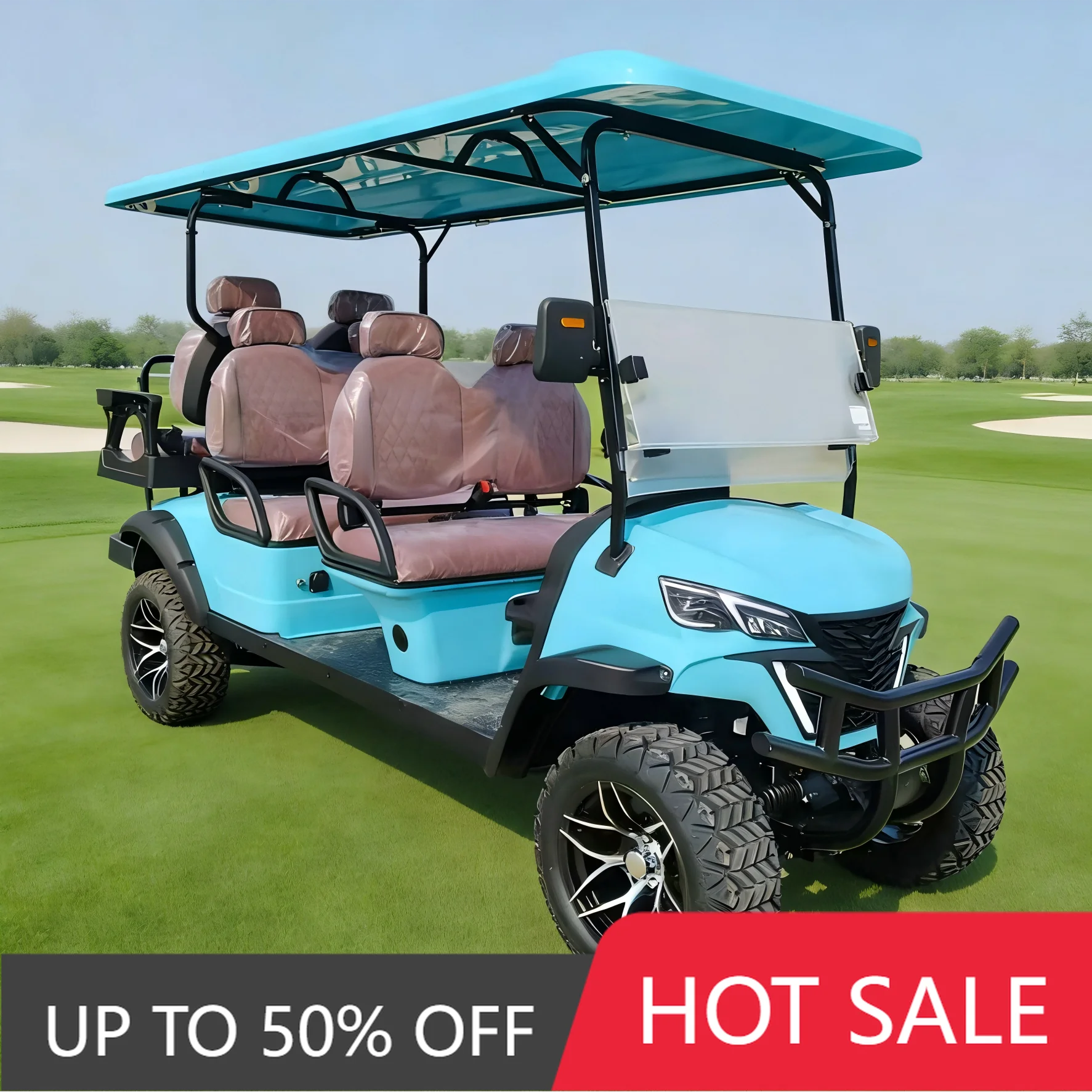 RRE 72V 150Ah 200Ah lead-acid battery 3/4/5 KW AC motor 14 inches off-road tires 4x4 electric golf cart 6 seats CE certification