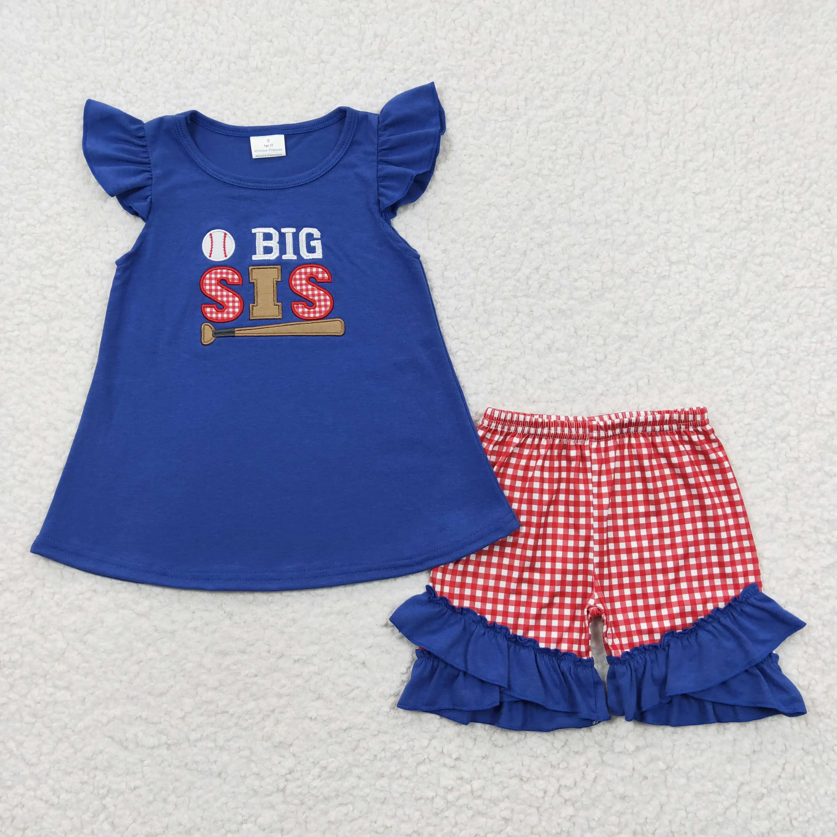 

GSSO0219 Kids Baseball Clothes Embroidery Top With Shorts Set Baby Girl Summer Boutique Outfits