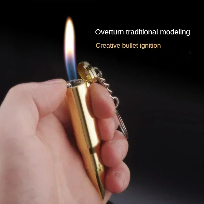 Metal Bullet Cigarette Lighter Torch Smoking Accessories Butane Gas Keychain Lighter Cool Men Creative Gifts Windproof Lighters