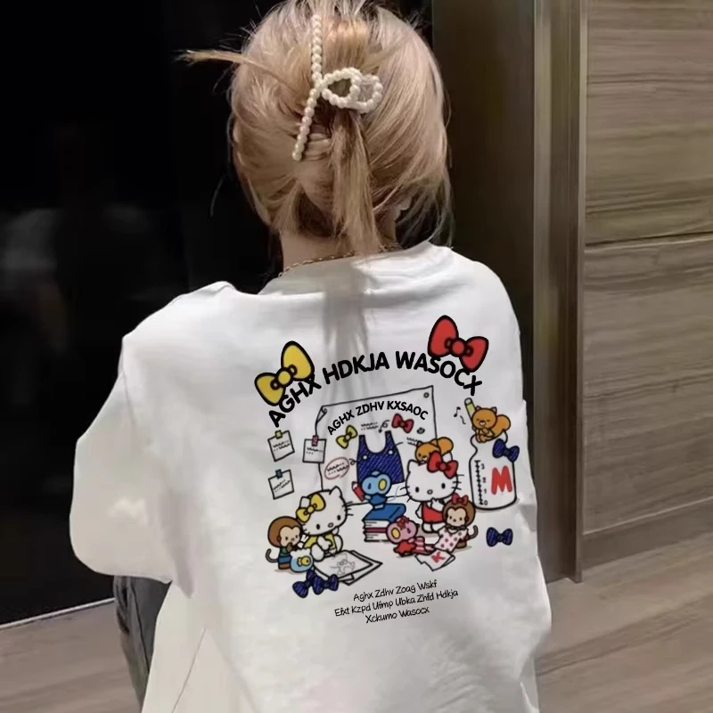 

Printed Brand new original hellokitty short-sleeved T-shirts for women and men in summer 2025 loose and cute summer fashion Tee