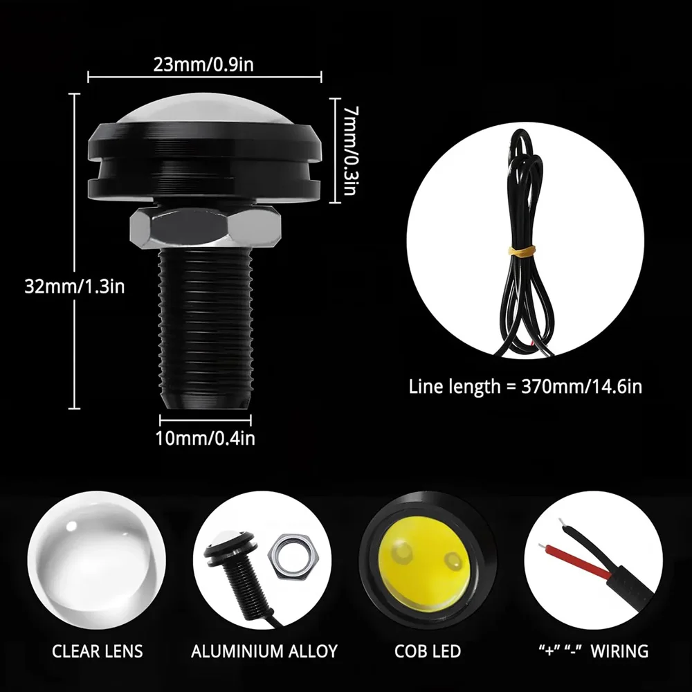 Luz LED de ojo de águila de 18 mm y 23 mm, 12 V, impermeable, lámpara de circulación diurna DRL para coche, luz de señal de estacionamiento y marcha atrás para decoración de automóviles y motocicletas