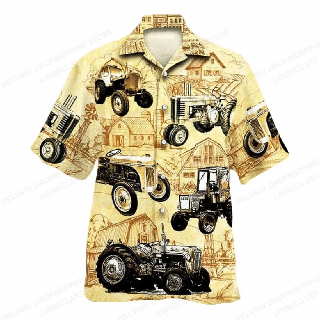 Tractor Hawaiian Shirt Men Fashion Short Sleeve Hawaiian Shirts Cuba Beach Blouse Men\'s Clothing