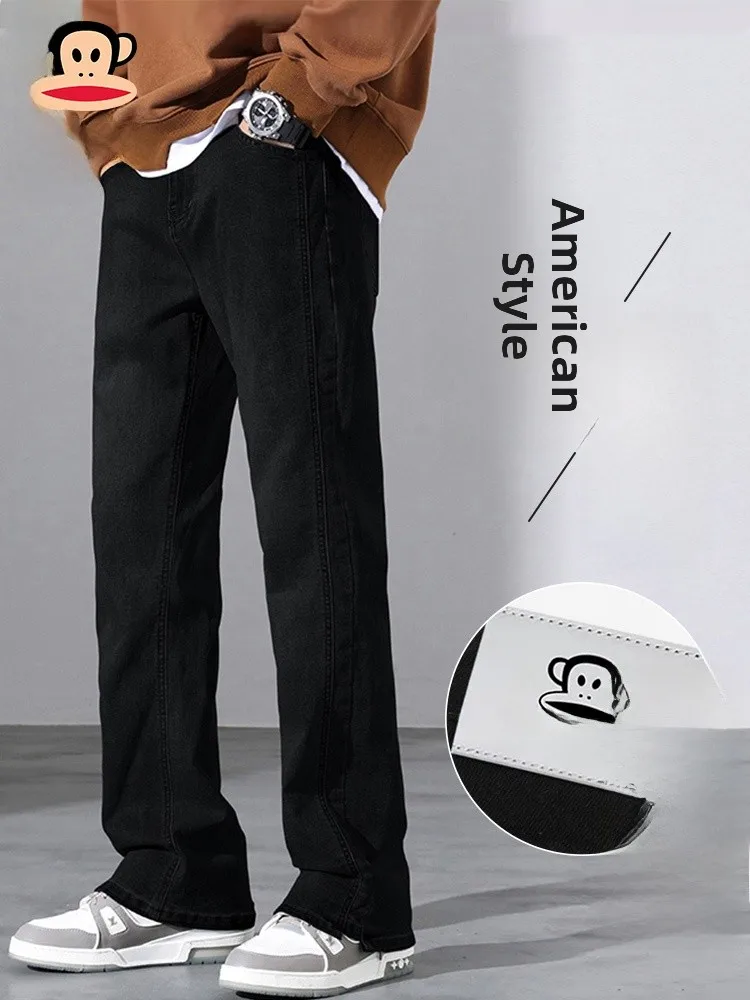 

Мужские джинсы PaulFrank с флисовой подкладкой, свободного прямого кроя, с эластичным поясом, черные, из денима, для весны и осени, износостойкие, повседневные.