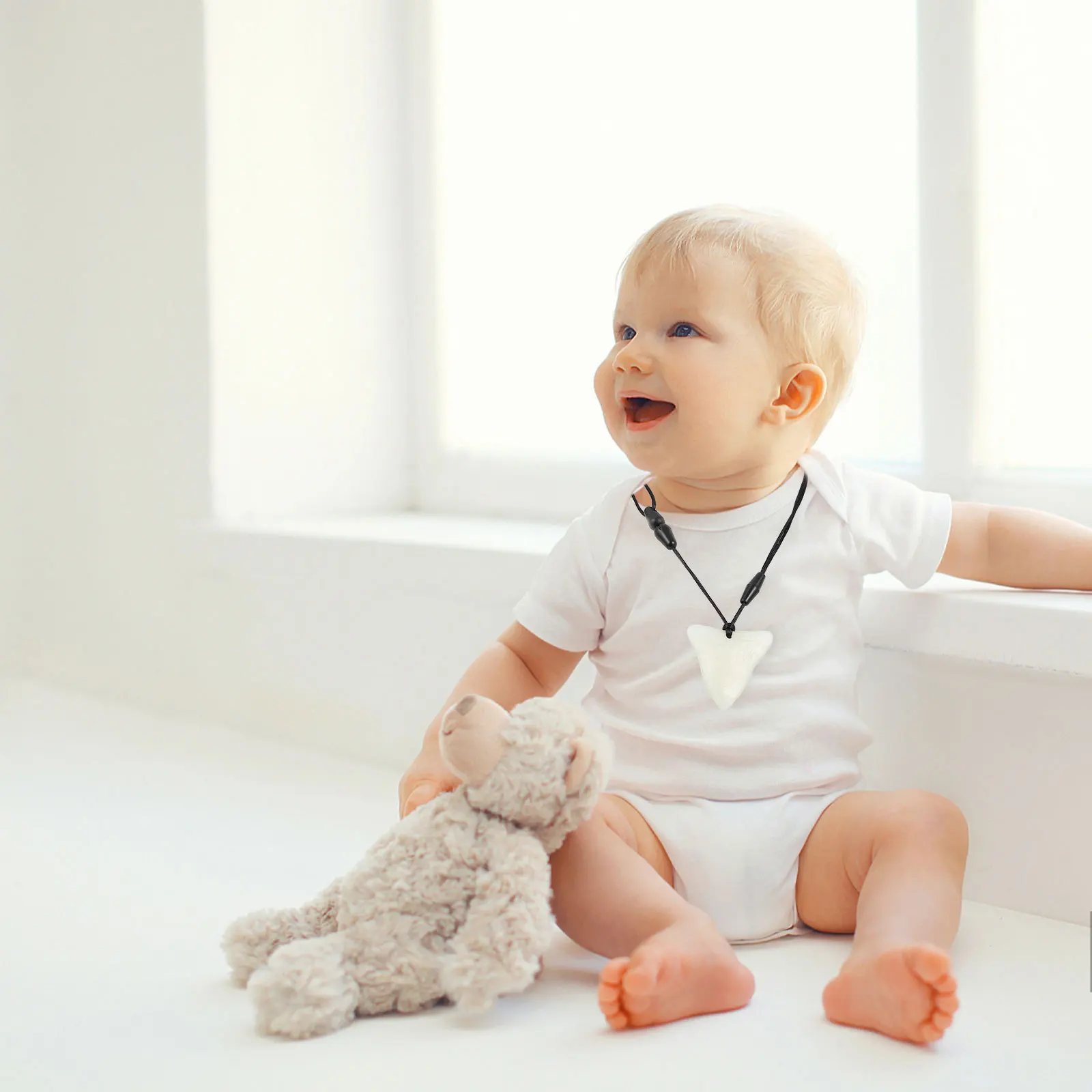 

3Pcs Shark Tooth Teether Baby Chewing Molar Pendant Food Grade Material Comfortable Elasticity No Deform Kids Teether