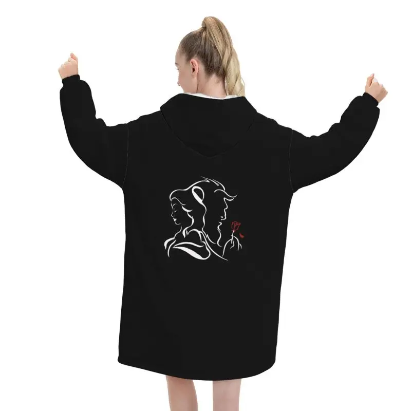 Beauty Within The Beast Black Blanket Hoodie Cute Women Wearable Sweatshirts Pullover Winter Warm Fleece Hooded Blanket