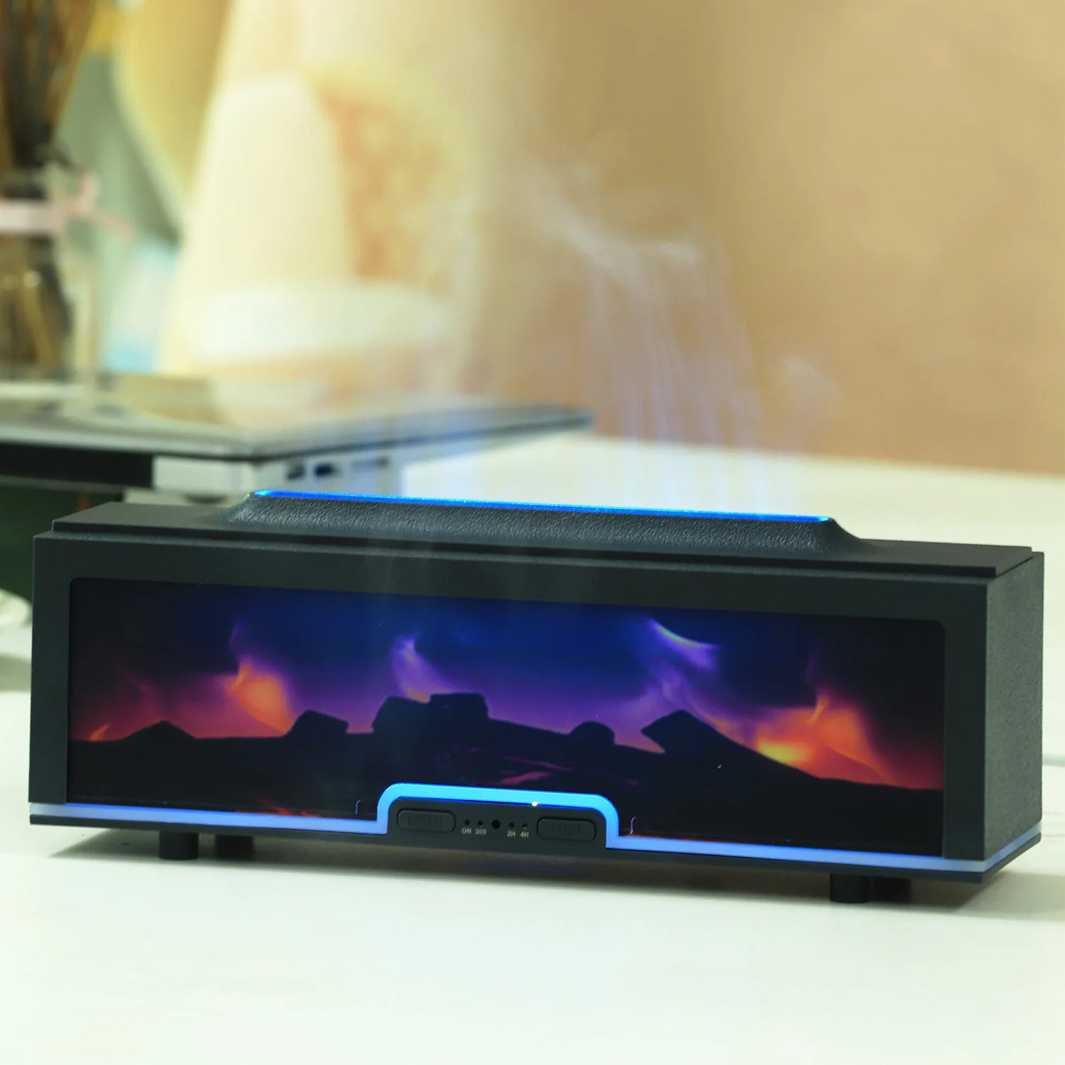 New Acrylic 200ml Imitation Colorful Light Fireplace Humidifier 3D Flame Colorful Light Aroma Diffuser