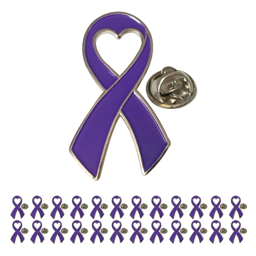 Broche de sensibilisation à la Violence domestique, 5/10/50/100 pièces, ruban violet, broche de sensibilisation au Cancer, alzheimer, épilepsie, Lupus