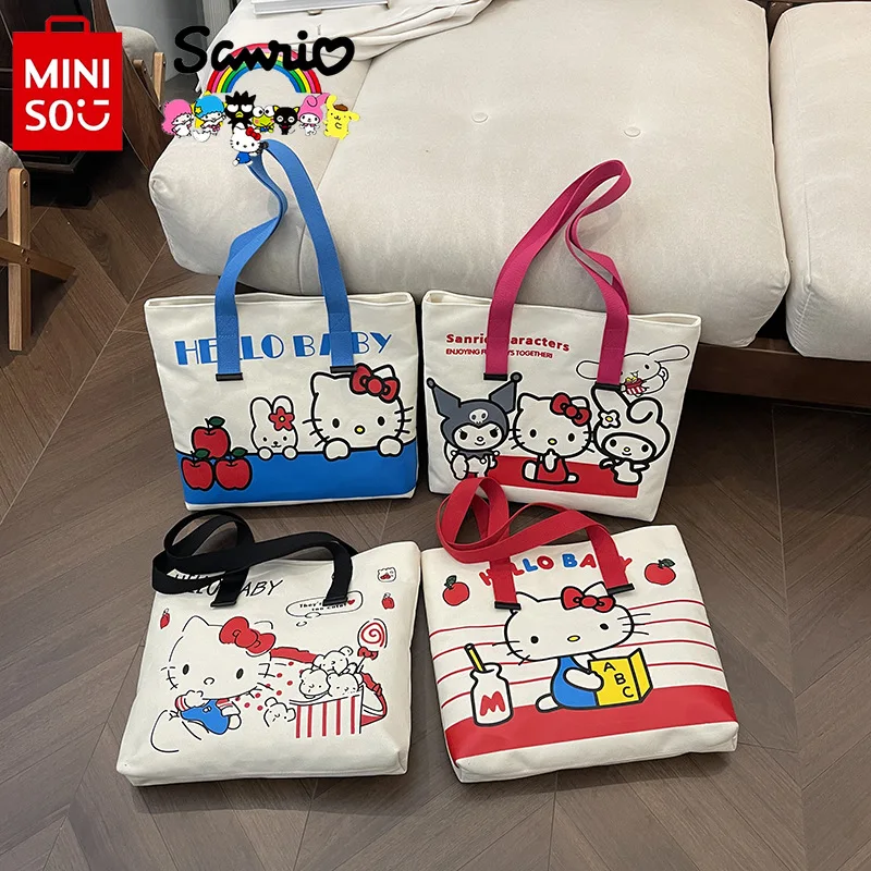 

MINISO 2024 New Women's Handbag Fashionable and High Quality Popular Girl Shoulder Bag Cartoon Cute Large Capacity Shopping Bag