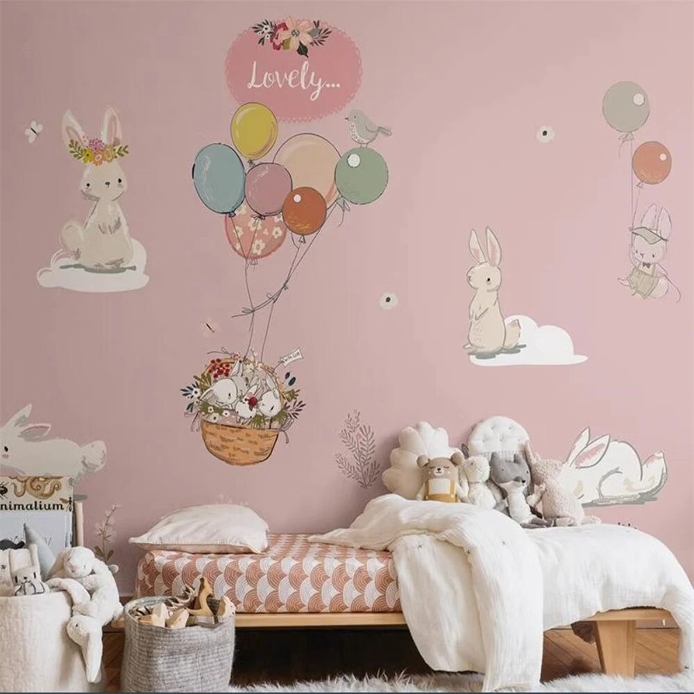 

custom Nordic cartoon mural for Children's room rabbit wallpapers boy and girl bedroom living room background wall paper