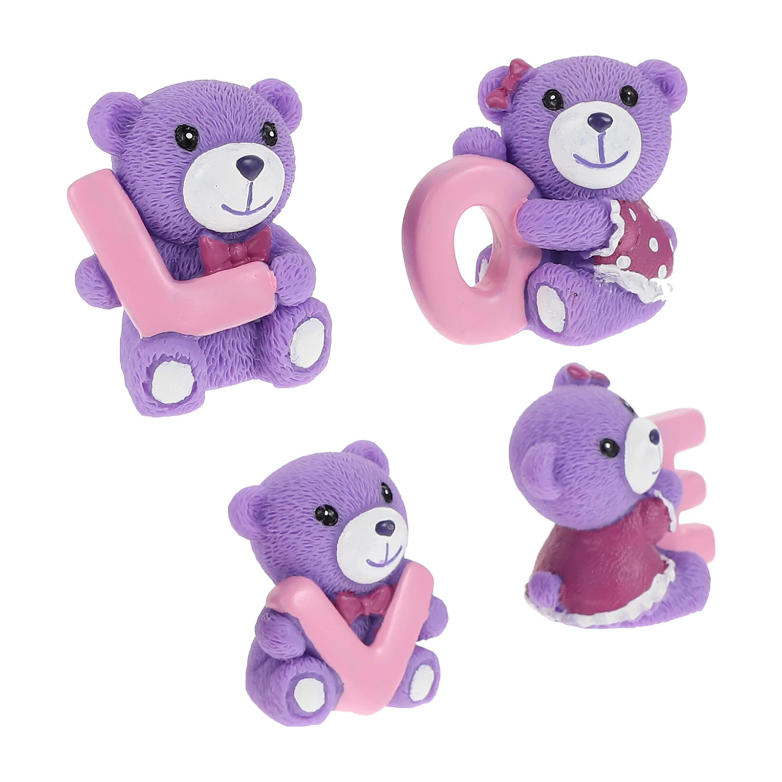 

4 Pcs Lavender Bear Decoration Resin Crafts Purple Decorations for Party Valentine Gifts Cake Toppers Home Kitchen