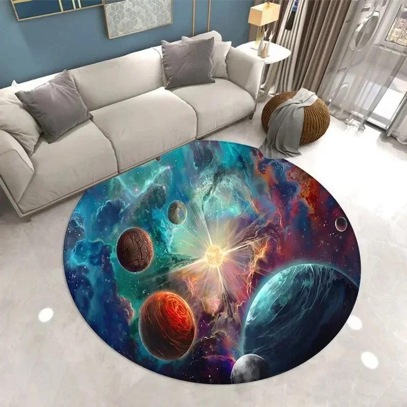 Universe Starry Sky Round Area Rug Galaxy Space Planet Circle Carpet for Living Room Kids Bedroom Dorm Decor Non-slip Floor Mat